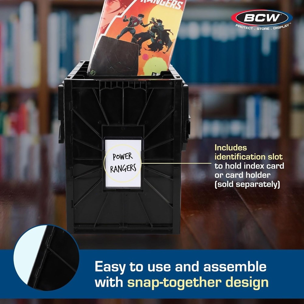 Secure Stackable Comic Book Storage Box with Movable Partition & Label Slot