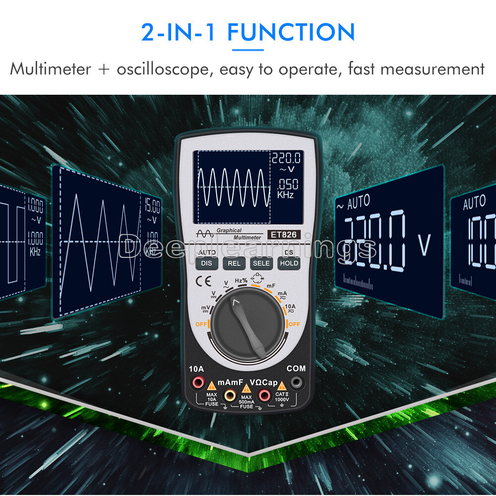 2-in-1 Intelligent Digital Oscilloscope Multimeter DC/AC Current Voltage ET826