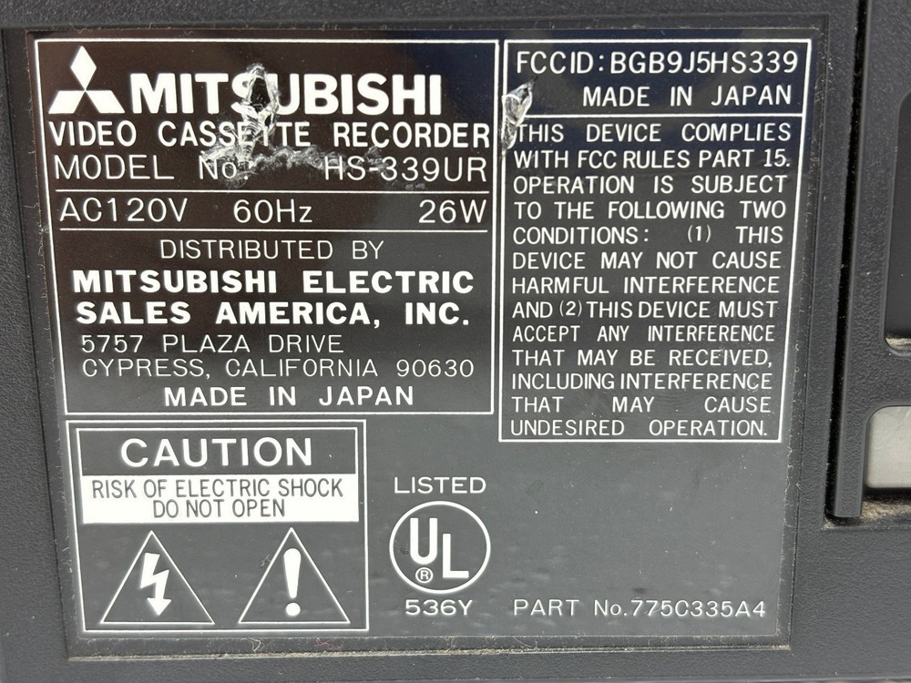 PRE OWNED | Mitsubishi HS-339UR VCR VHS Player - Black