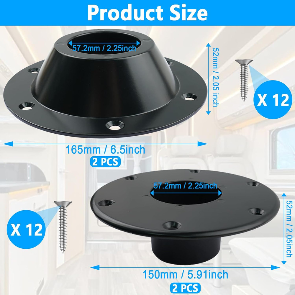 4 Pack RV Table Base Mount Aluminum Camper Table Base Mount with 6 Mounting Hole