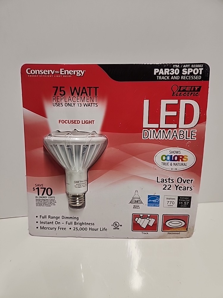 Feit Electric PAR30 LED Focused Light 75 WATT Replacement Uses 13 WATTS Dimmable
