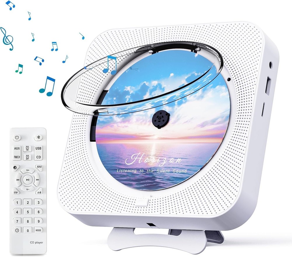 Bluetooth Portable Home CD Music Player with Remote Control, Timer, Built-in ...