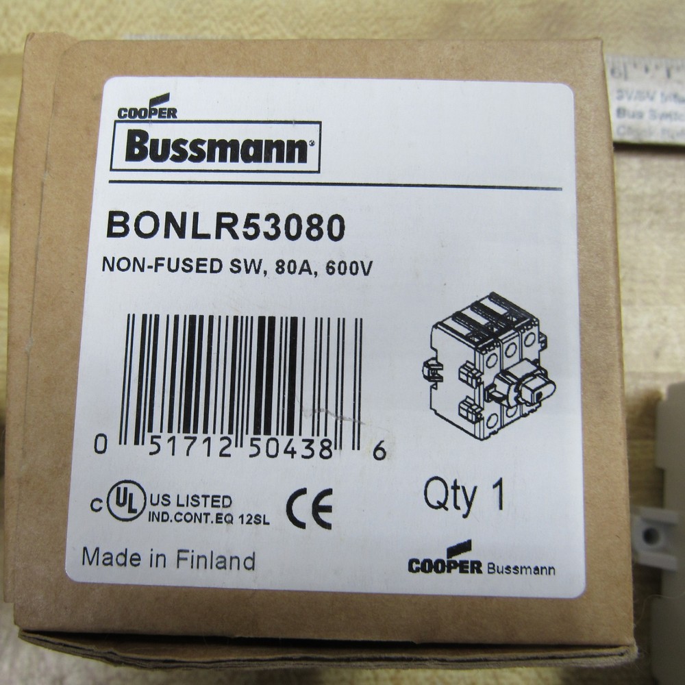 SWITCH High Current 3PST 3 Phase 80A 600V BUSSMANN BONLR53080