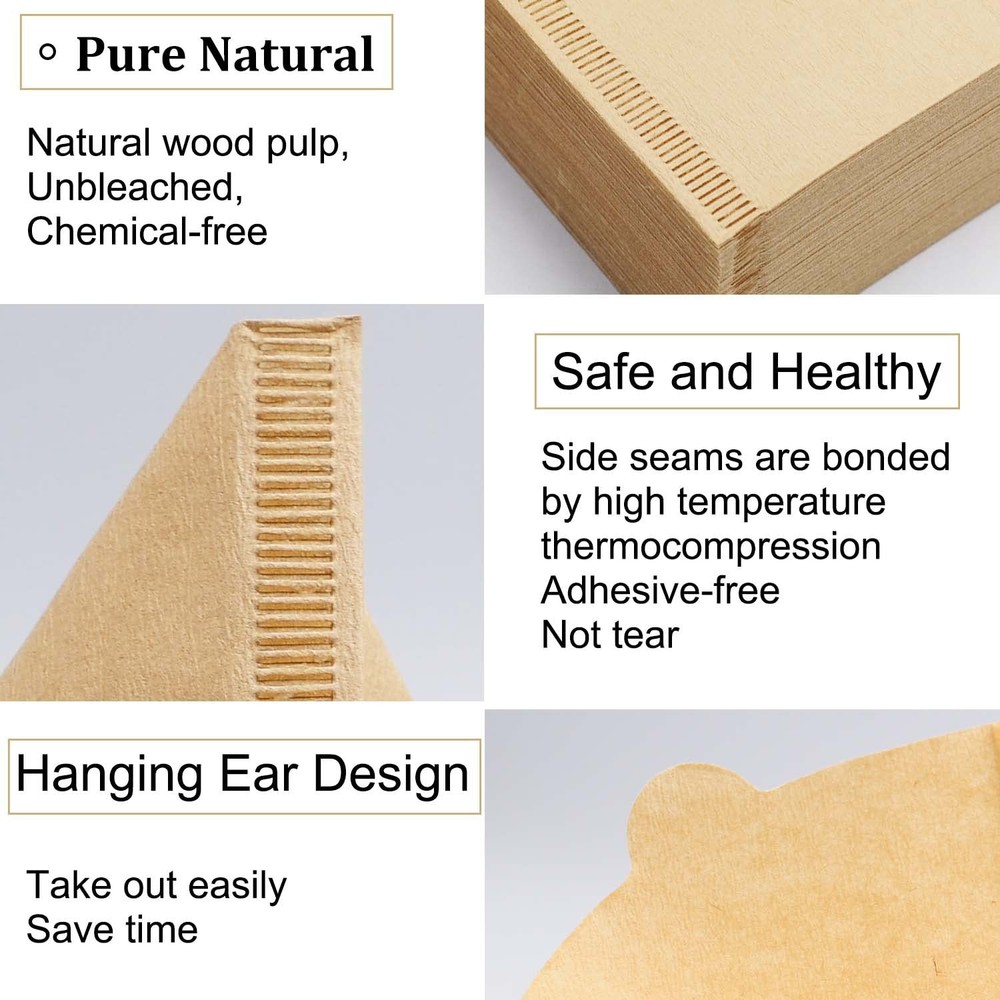 Cone Coffee Filters Size 01, 100 Count Unbleached 1-2 Cups V01, Natural