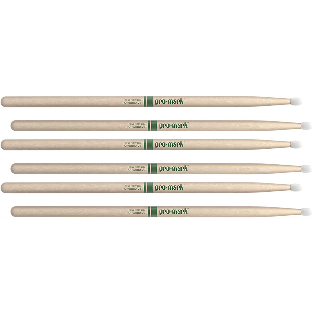 3 PACK ProMark Classic Forward 2B Raw Hickory Drumsticks, Oval Nylon Tip