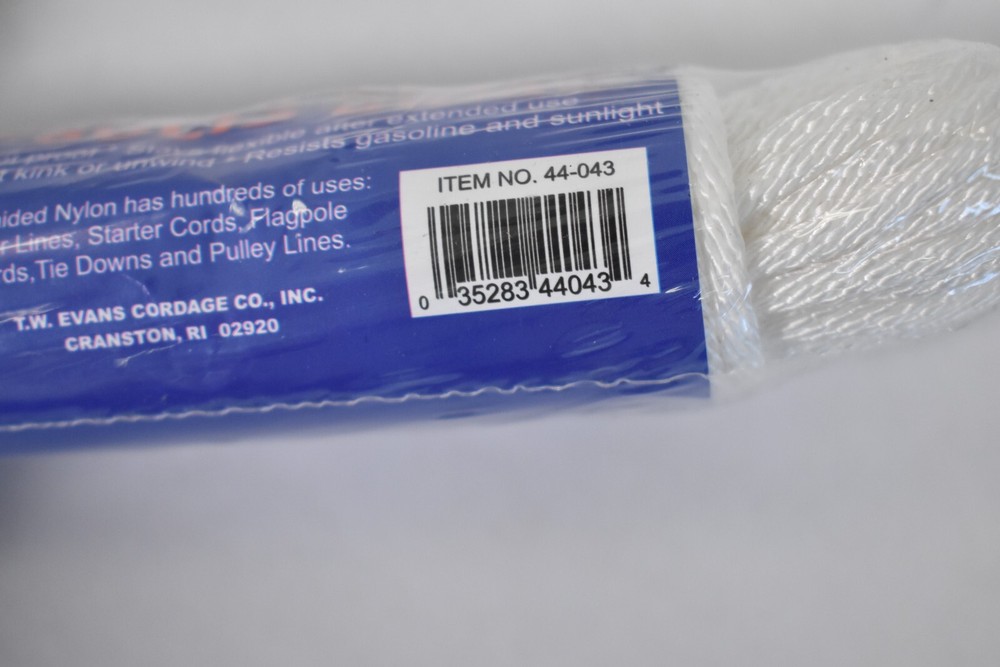 TW Evans Solid Braid Nylon Rope 50' x 1/8" #4 44-043 White Flexible Extended Use