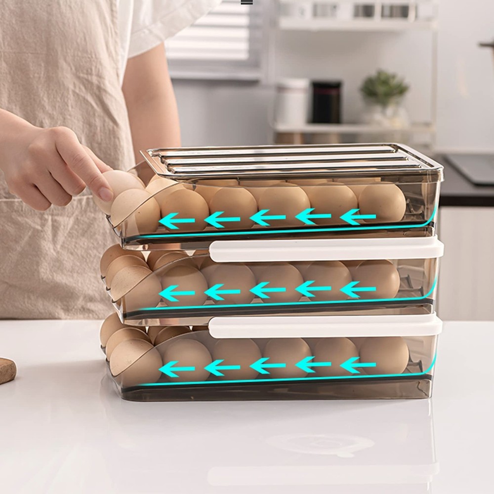 54 Grid Capacity Egg Holder for Refrigerator, Automatic Rolling Egg Storage R...
