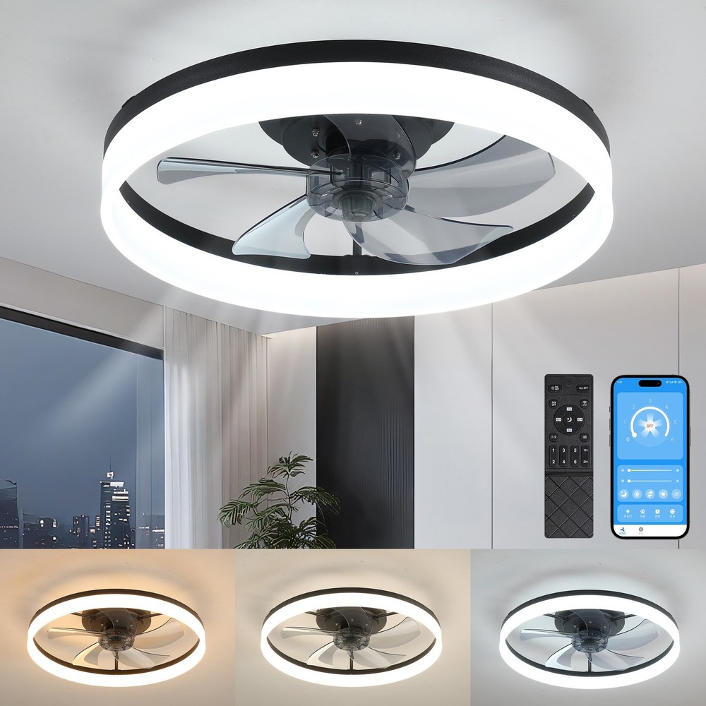 20" Modern Fan Lights Flush Mount LED Ceiling Light kit With APP Remote Control