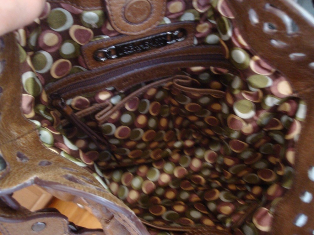 FAB LOCKHEART MOO1964 SOLID BROWN TOOLED LEATHER SHOULDER TOP HANDLE SATCHEL