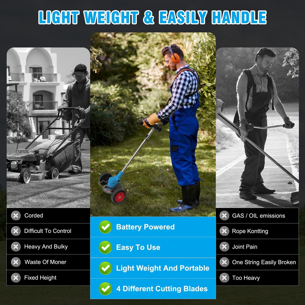 Wireless Cordless Grass String Trimmer Lawn Edger Weed Wacker Cutter + 2 Battery