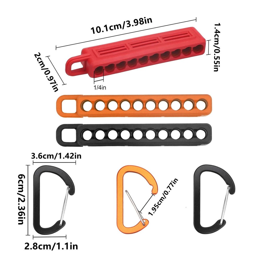 3x 1/4" Hex Bit Holder Storage Rail Power Drill Bit Organizer With Carabiner