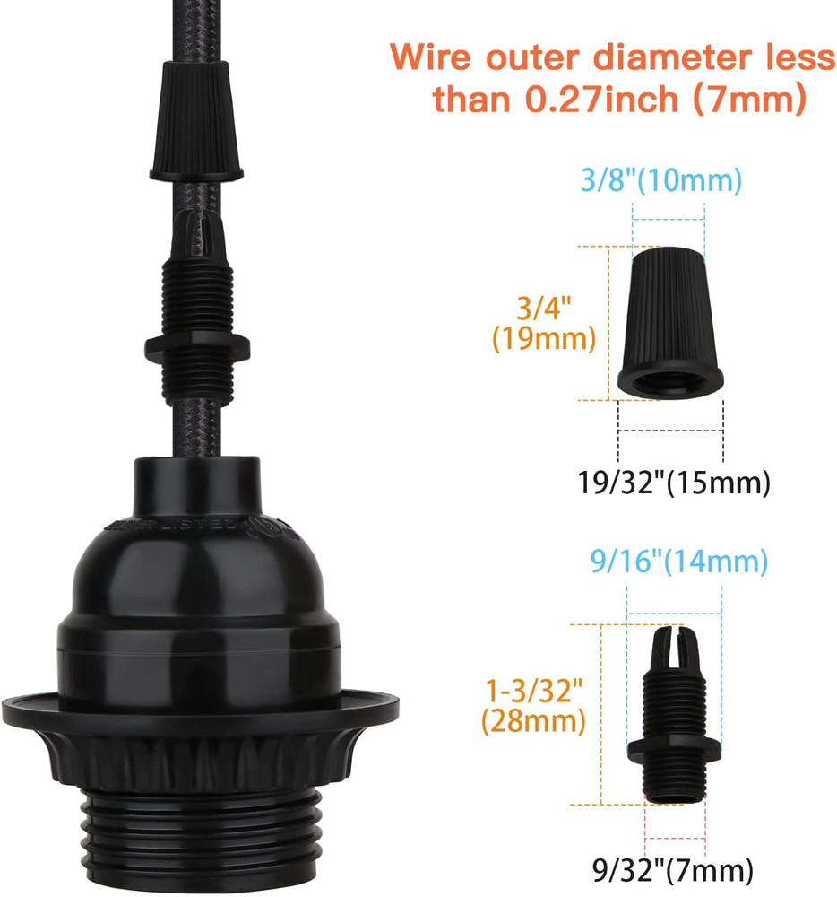 8 Pack E26 E27 Light Sockets Black Medium Screw Base with Shade Ring...