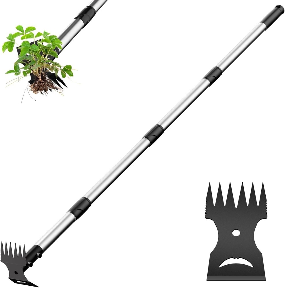 Weed Puller Tool with Long Handle – 2-in-1 Handle Garden Hoe and Weed Rake, H...