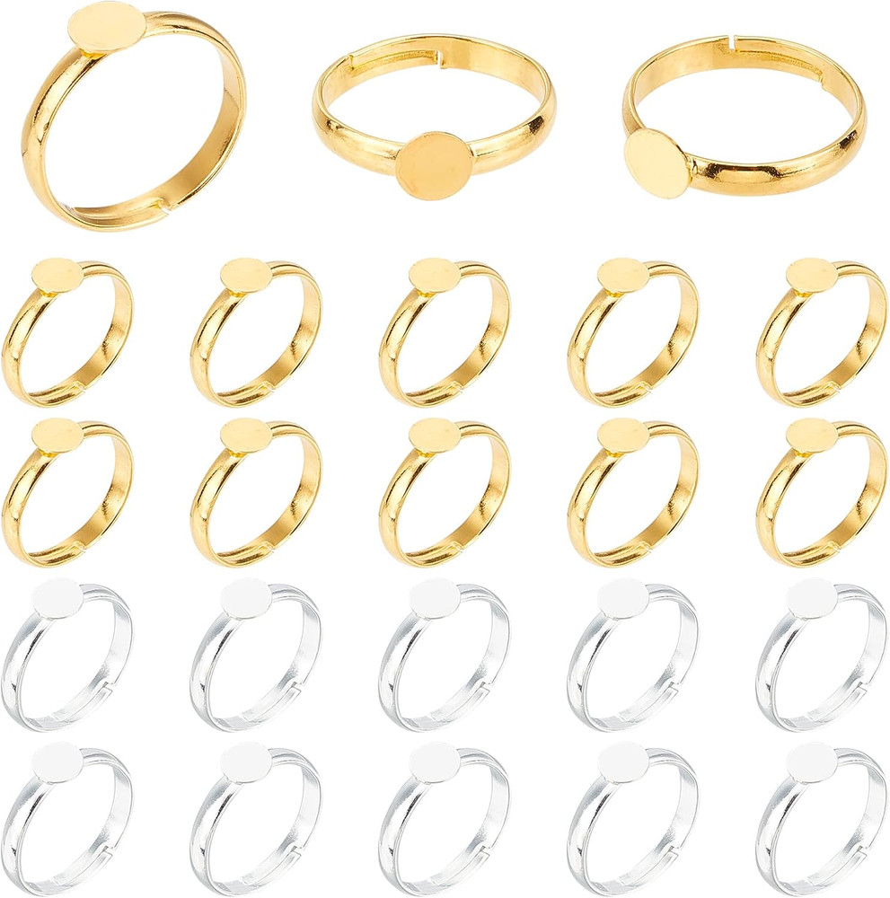40Pcs Ring Blanks, 17Mm Adjustable Ring Base Blank Tray with 6Mm Flat Base, Gold
