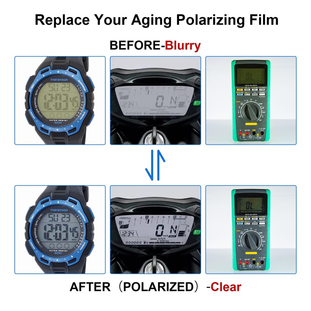 Polarized Filter Film Adhesive Sheets For Dashboard Display LCD Watch Screen 2pc