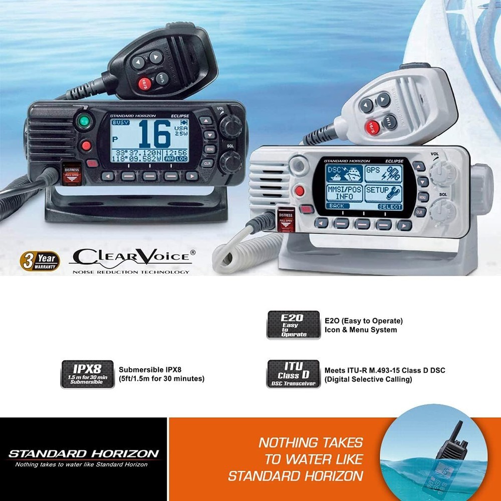 Standard Horizon VHF Marine Boat Radio Fixed Mount Eclipse Class D DSC NOAA 25W