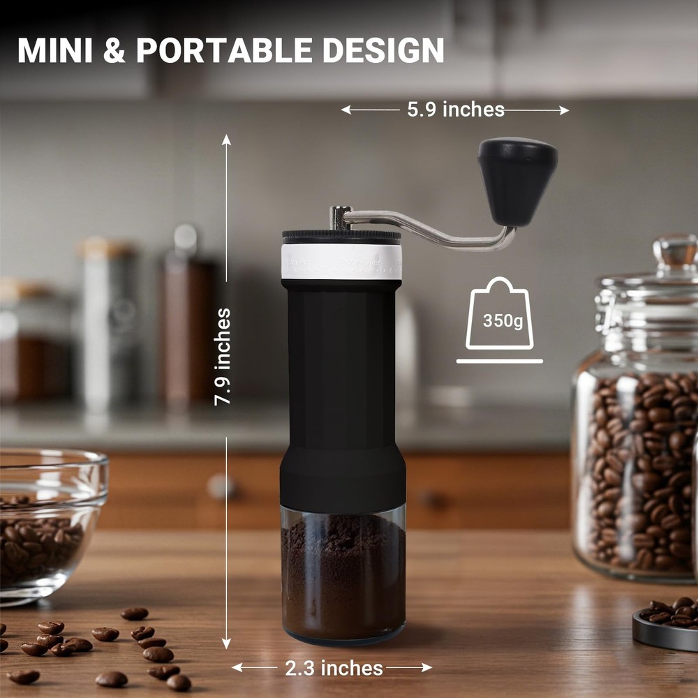 Mini Manual Coffee Grinder 40 Adjustable Settings Portable Hand Crank Mill
