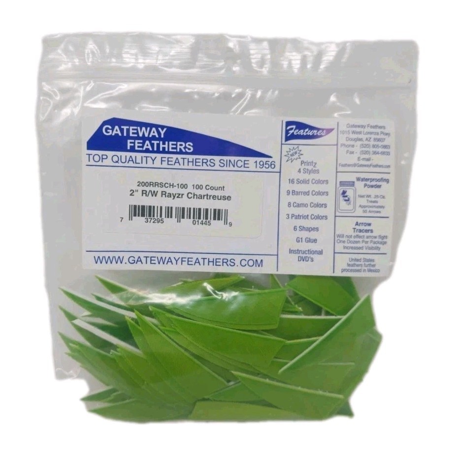 100 Pack Gateway Feathers 2" Right Wing: Rayzr Chartreuse Green 200RRSCH-100