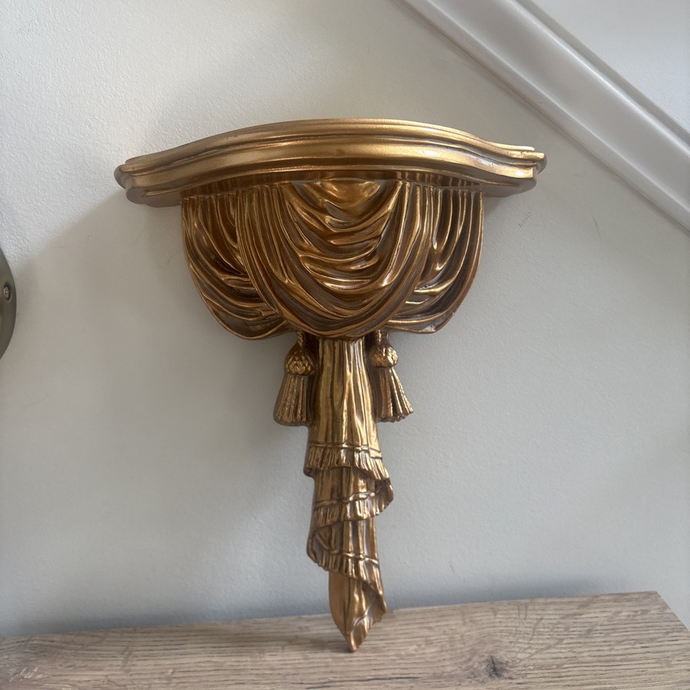 Gold Painted Cast Wall Shelf Drape Tassel Neoclassical