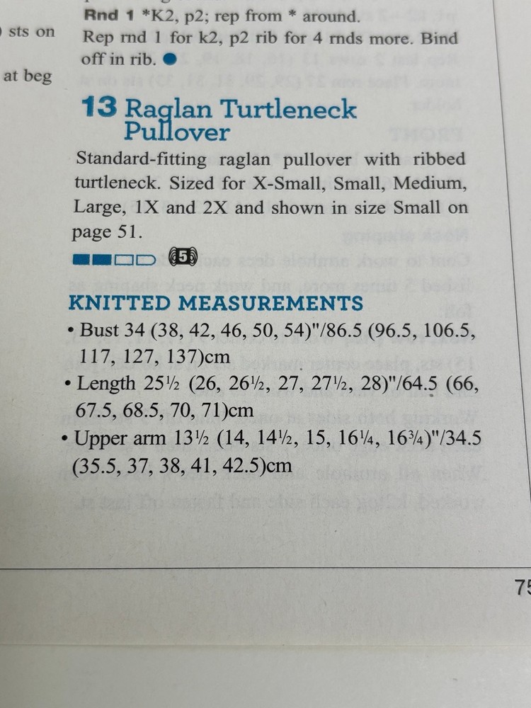 Raglan Turtleneck Pullover Knitting Pattern Easy XS-2X Magazine Pages