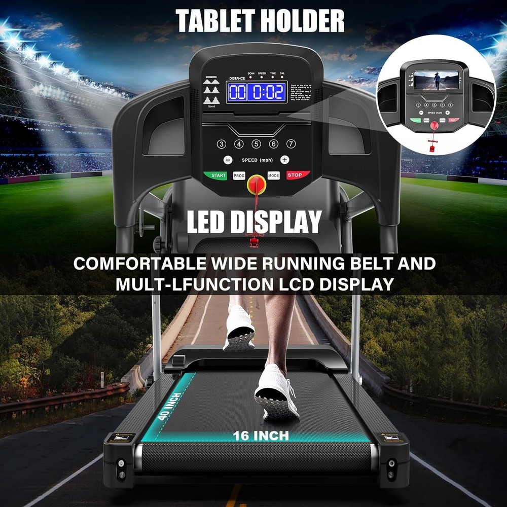 Compact Folding Treadmill for Home - 2.5HP Quiet Brushless Motor, 3-Level
