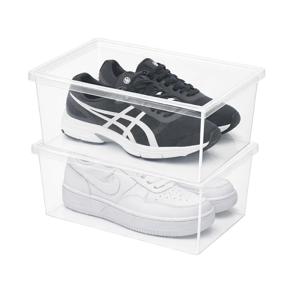 Shoe Box Modern Storage Container 2 Pack - 6.5 Quart/6 Liter, Stackable Plast...