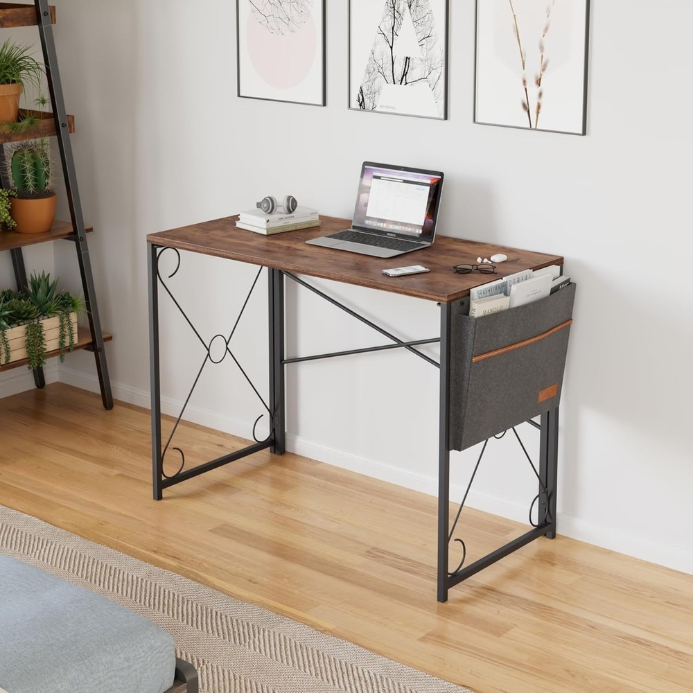 39 Inch Folding Desk Home Office Writing Computer Desk Study Table Brown