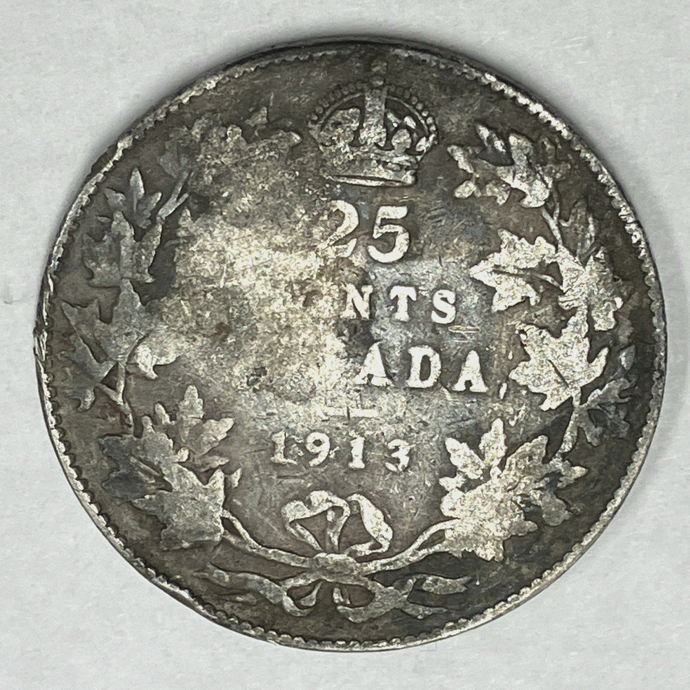1913 25 Cents Canada Silver Coin