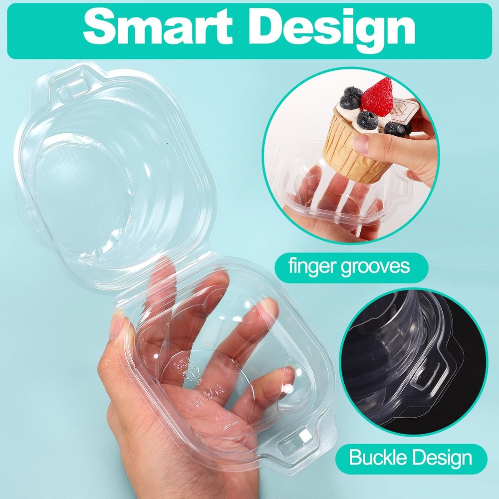 50 Pack Individual Cupcake Containers, Clear Plastic Disposable Cupcake Boxes...