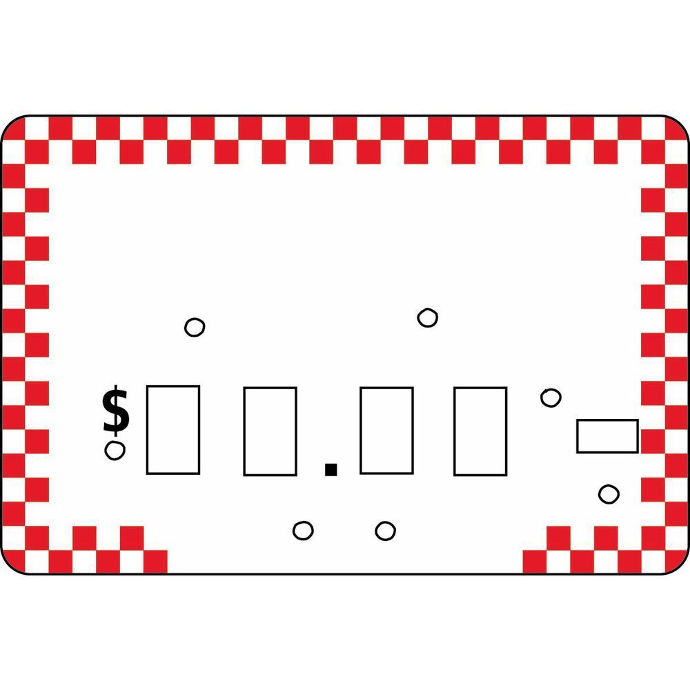 HUBERT Pricing Dial Tag Red Checked Plastic - 2 1/2"H x 4"L