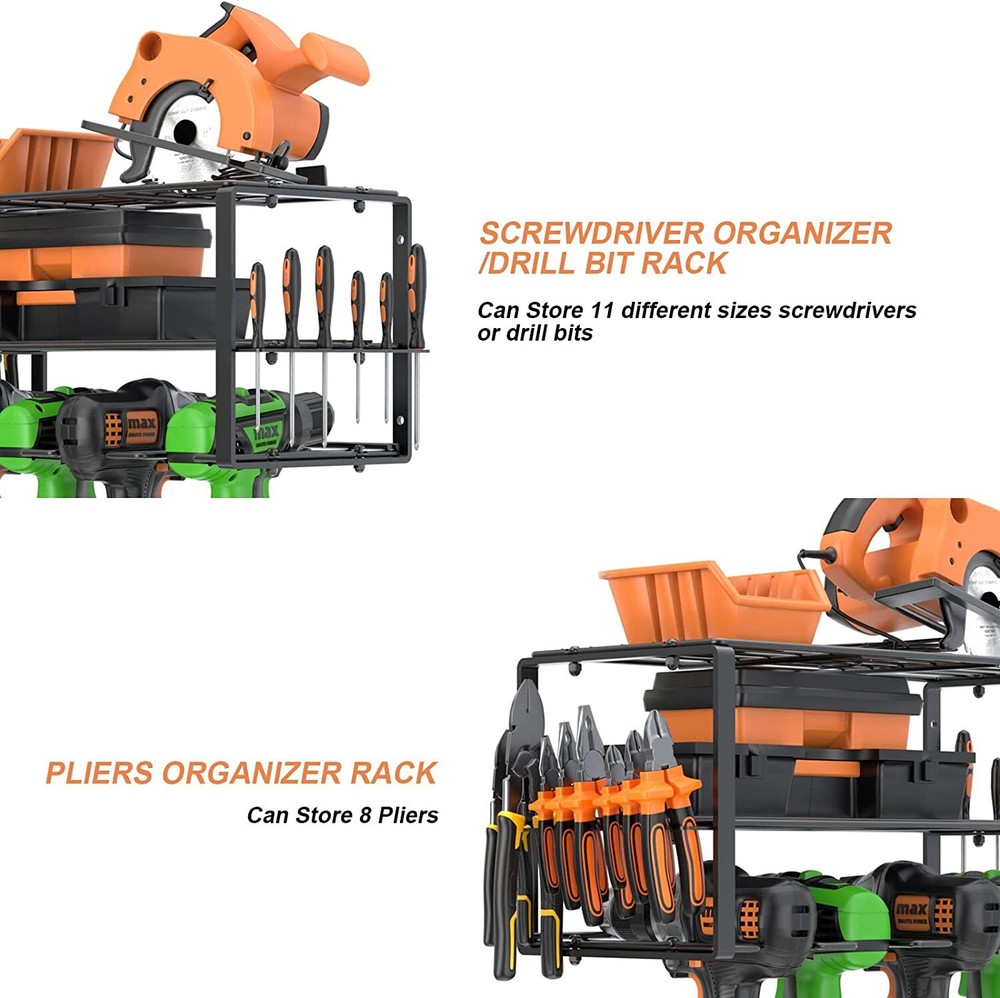 2 Pack Power Tool Organizer Heavy Duty Wall Drill Holder for Garage Tool Storage