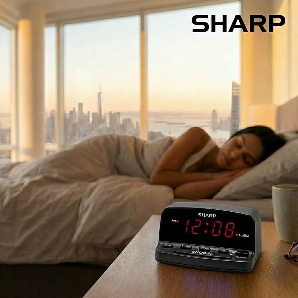Sharp Digital Alarm Clock with Keyboard Controls - Black