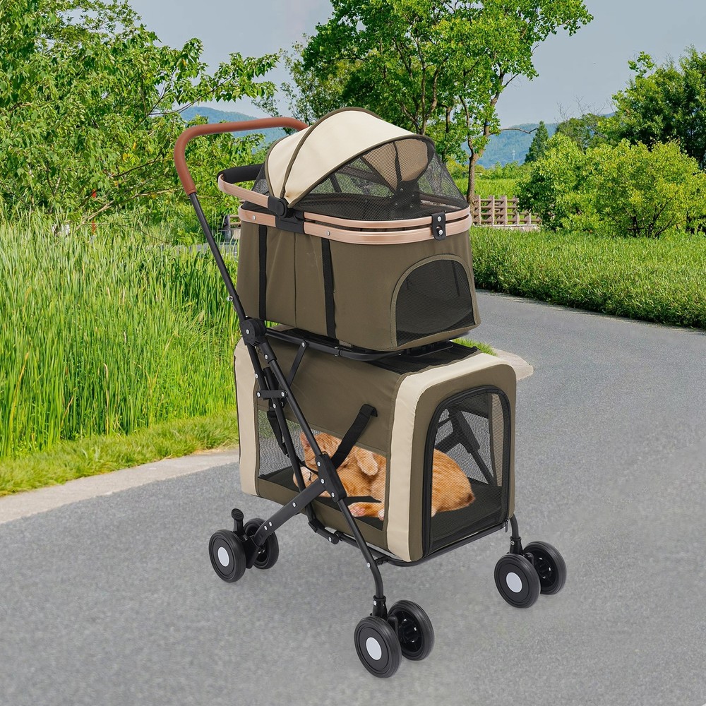 Two-tier Foldable Pet Stroller Dog&cat Stroller For Small & Medium Dogs Portable