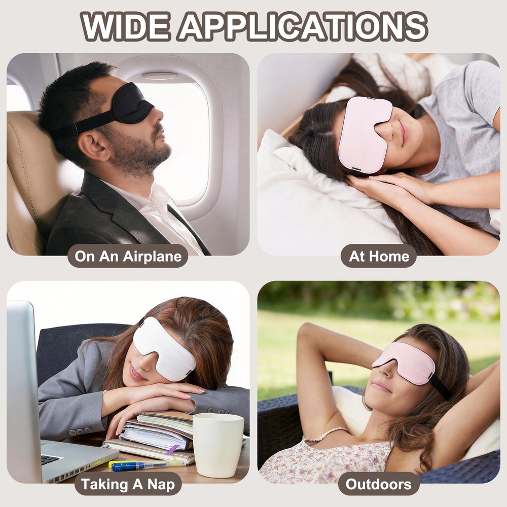 2 Pack Sleep Mask, 3D Square Eye Mask with Adjustable Strap, Black