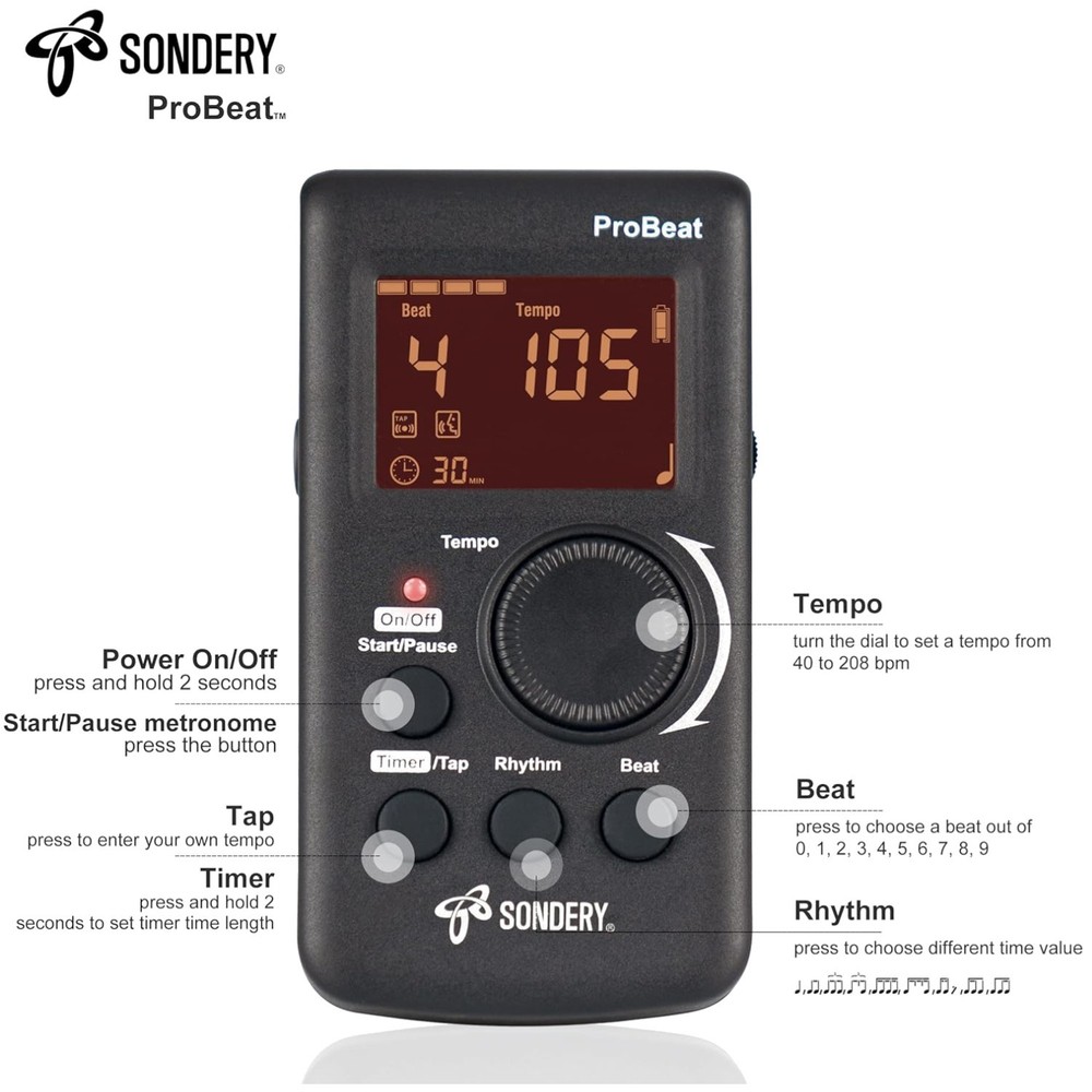 Rechargeable Digital Metronome with Vocal Counting