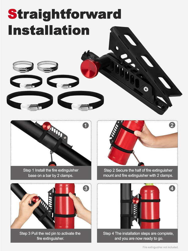 Adjustable Fire Extinguisher Mount, Easy Install on Roll Bar/ Cage Fire Extingui