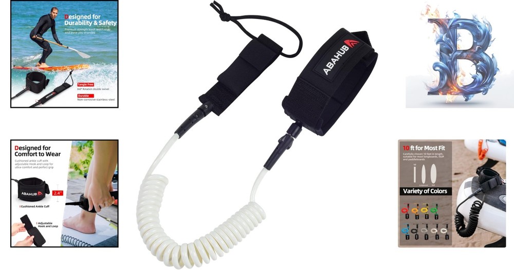 10 ft Coiled SUP Leash - Durable and Comfortable Paddleboard Connection