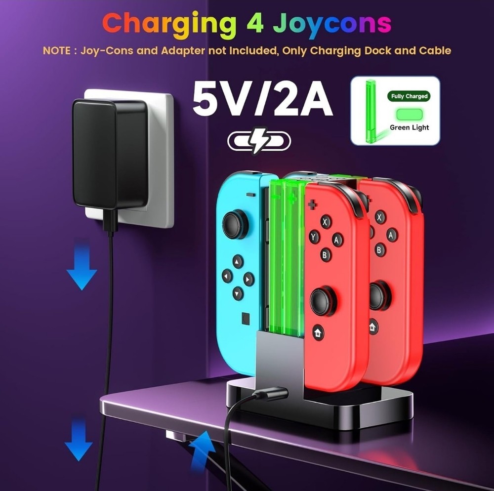 Switch Controller Charger Dock, for Joycons & OLED Model with 6 RGB Light Mode