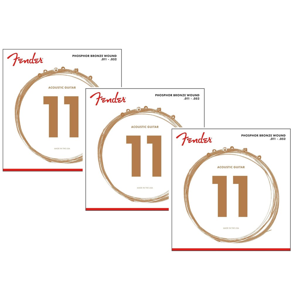 Fender 60CL Phosphor Bronze Acoustic Guitar Strings, Custom Light - 3 PACK
