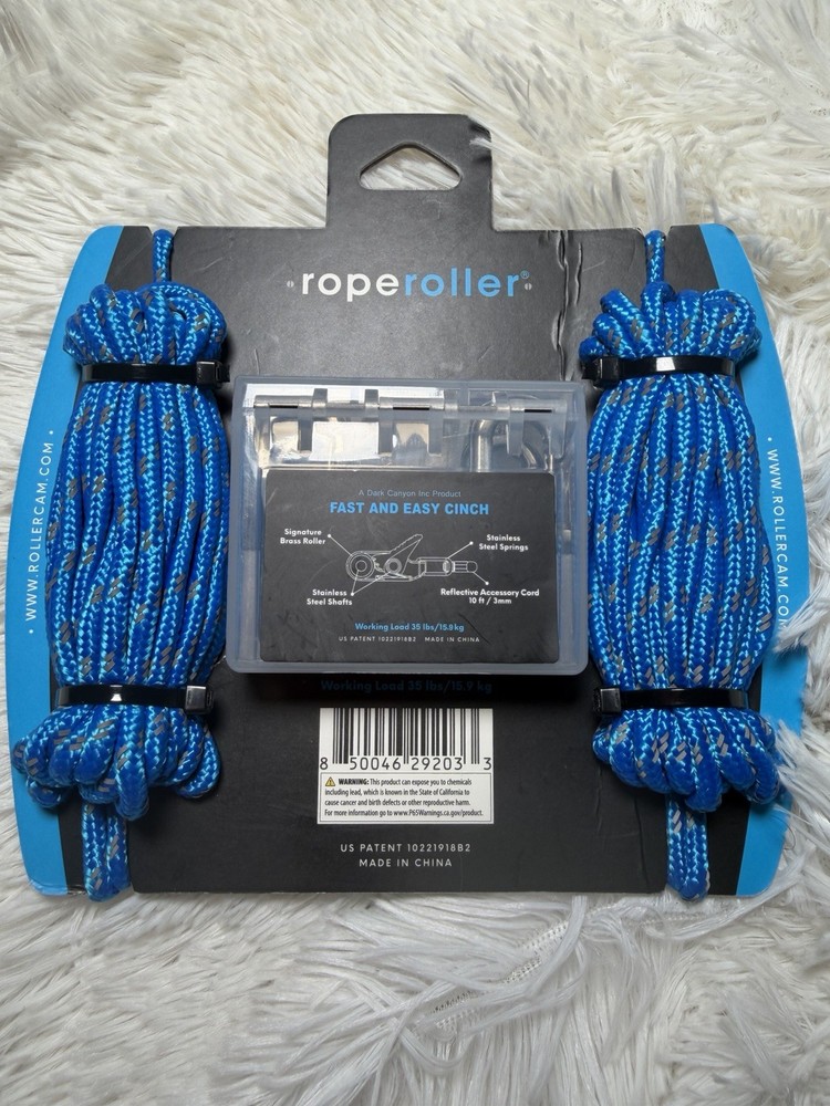 Roperoller Cinch Rope Roller Set, 6 Rollers, Two 12' 3mm Blue Cord Sections