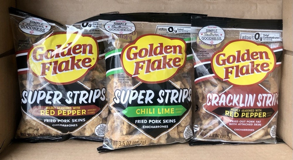 🎁 Golden Flake Cracklin & Super Strips Red Pepper Chili Lime Chicharrones 3.5oz