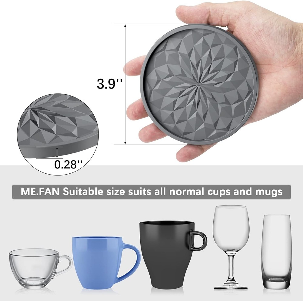 ME.FAN Silicone Coasters with Holder,[6 Pack] Drinking - Cup Black