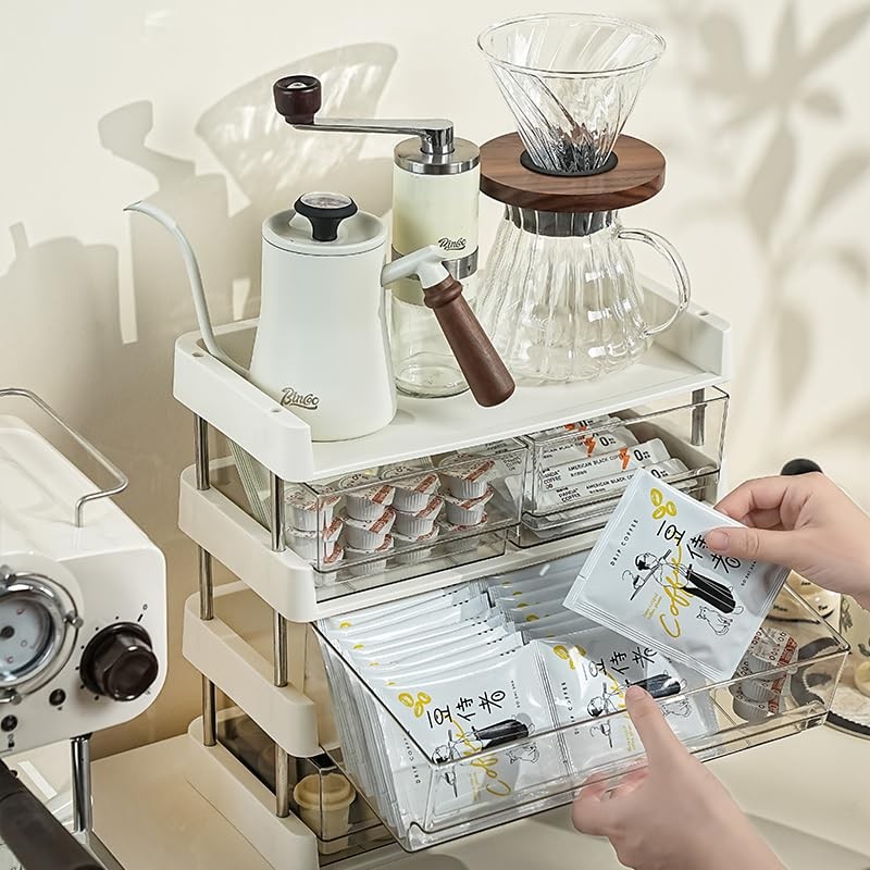 Stackable 3-Drawer Organizer: Tea, Coffee, Makeup & Office Supply Storage Box