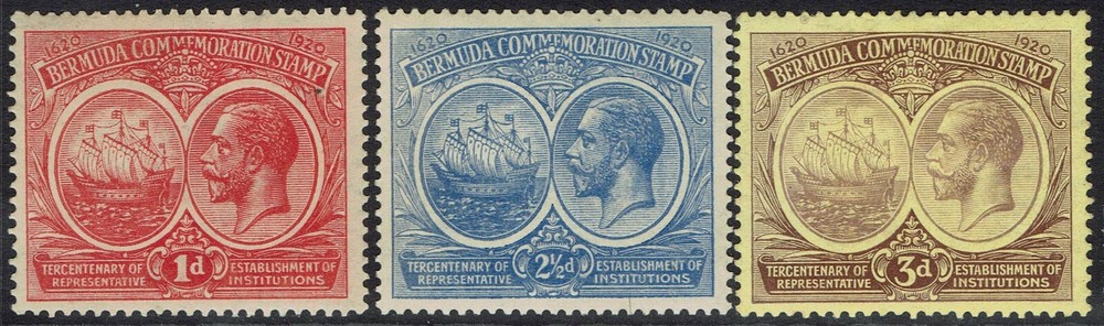 BERMUDA 1920 KGV TERCENTENARY 1D 2½D AND 3D