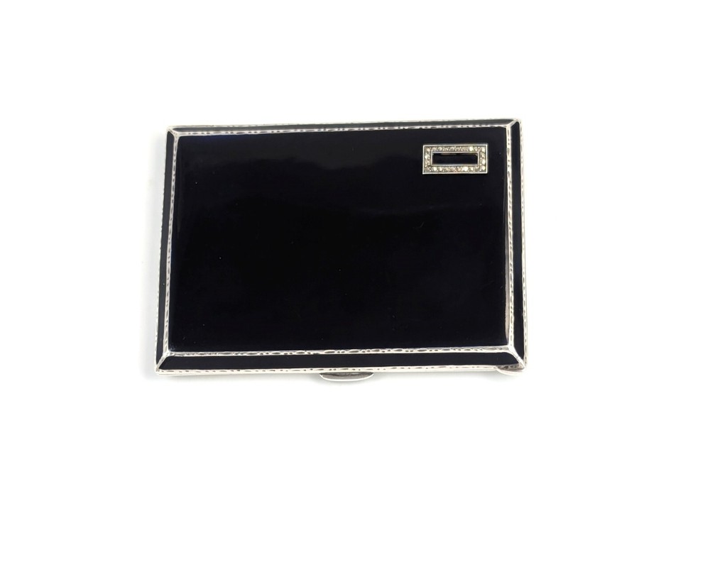 Art Deco sterling silver & black enamel cigarette case Goldsmiths & Silversmiths
