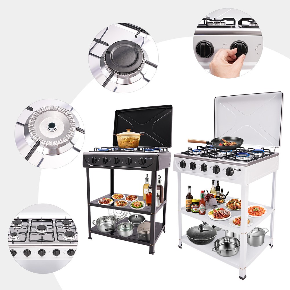 Propane Gas Stove with 5 High-Efficiency Burners, Independent Control Knobs,