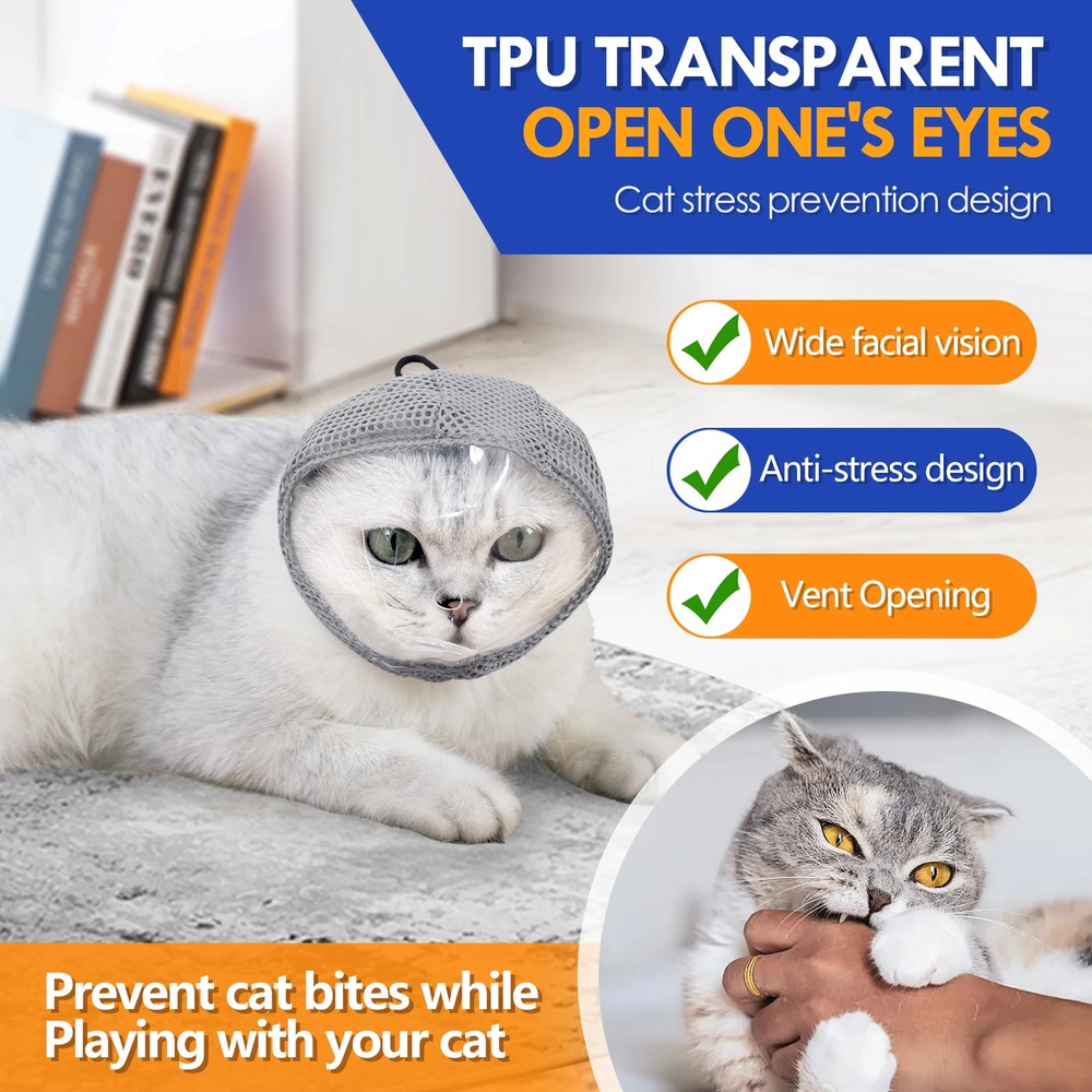 Cat Muzzle for Grooming, Adjustable Transparent Anti-Bite Cat Mask for Nail