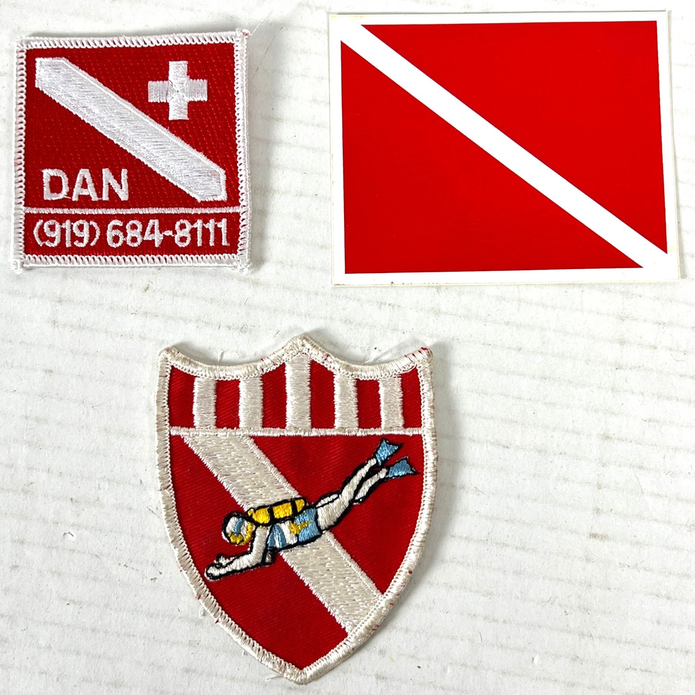 Scuba Diver 3 Vintage Patch Sticker Bundle Down Flag DAN 919 Wrong Number