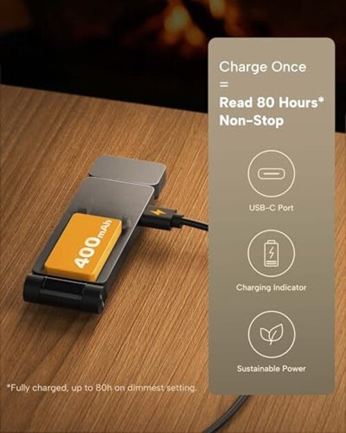 Book Light, Rechargeable Clip-On LED Reading Light for Bed & Night Use - Gray