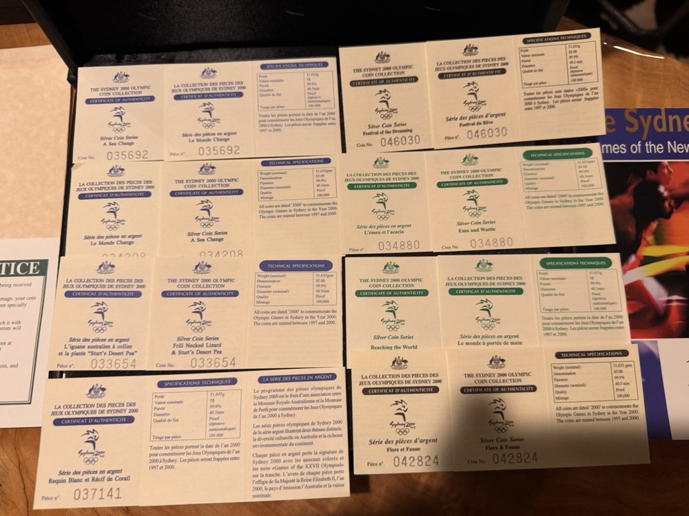 sydney 2000 olympic 8 Silver coin collection